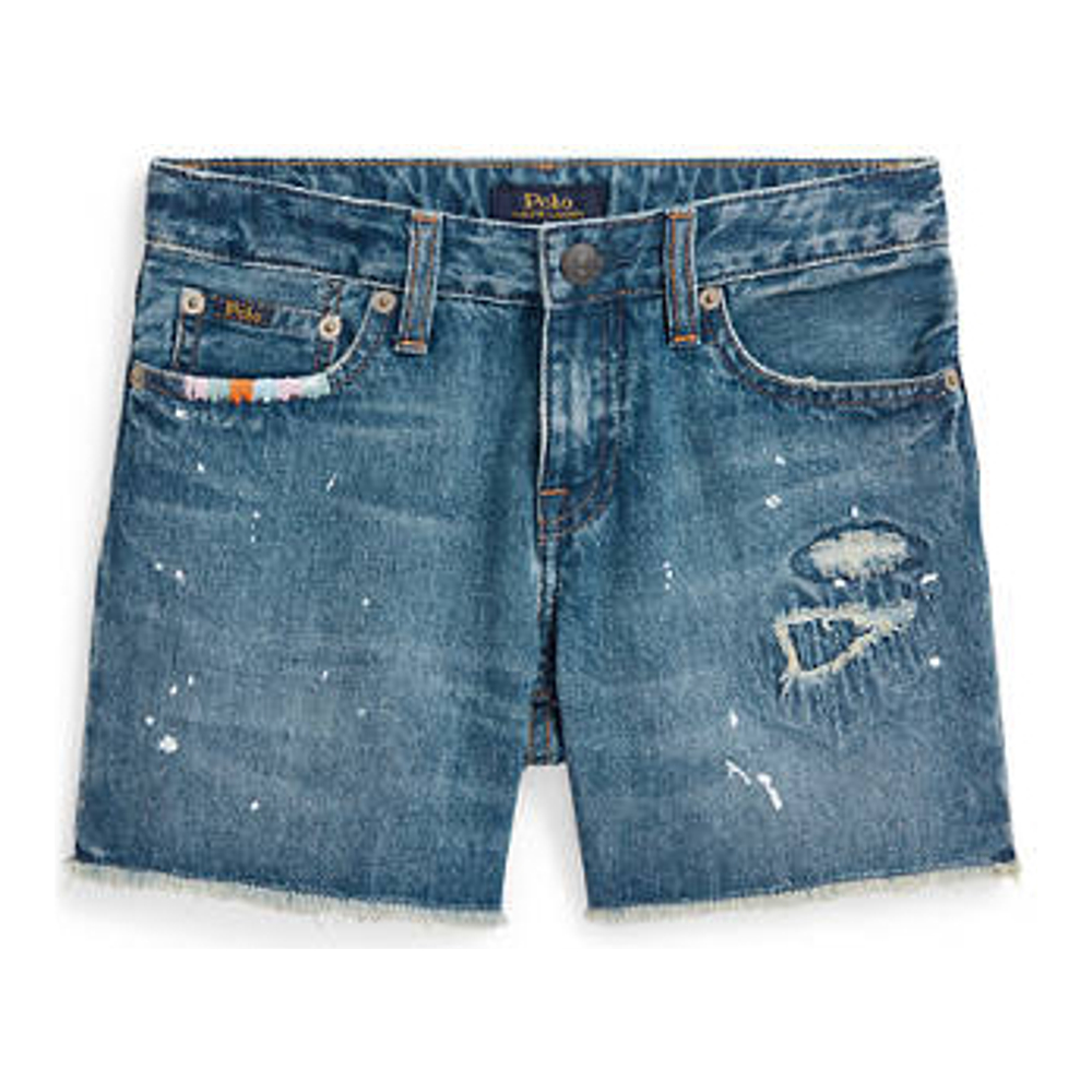 'Paint Splatter Printed Cotton Denim Shorts' pour Grandes filles