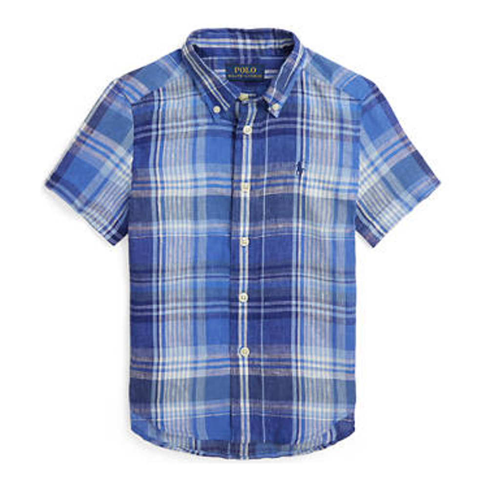 'Plaid Linen Short Sleeve Shirt' pour Petits garçons