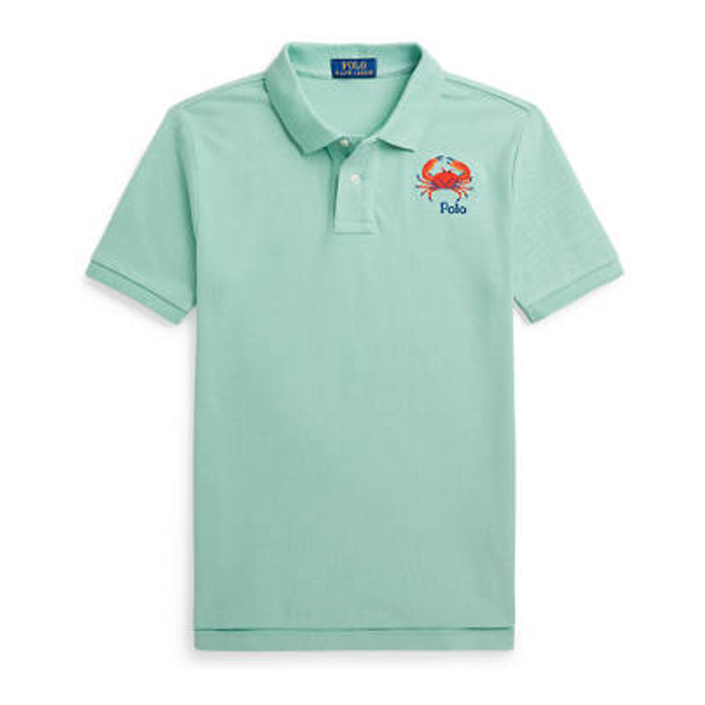 'Crab Embroidered Cotton Mesh Polo Shirt' pour Grands garçons