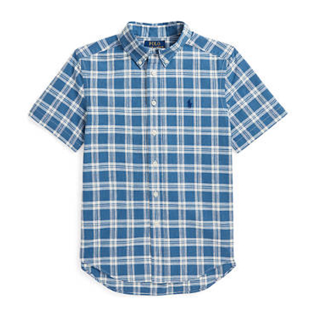 'Plaid Cotton Short Sleeve Shirt' pour Grands garçons