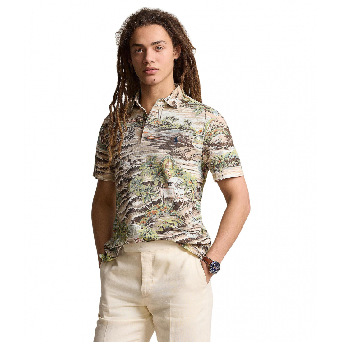 'Beach-Print Mesh' Polohemd für Herren