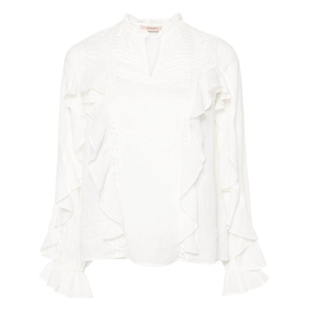 Blouse à manches longues 'Lace-Detailing Ruffled' pour Femmes