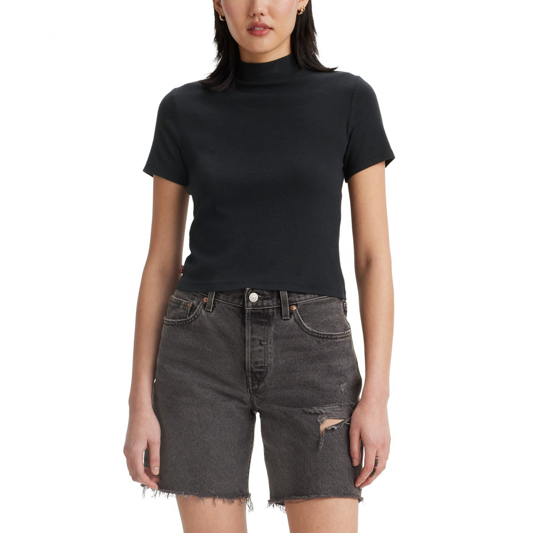 'Effortless Mock-Neck' T-Shirt für Damen