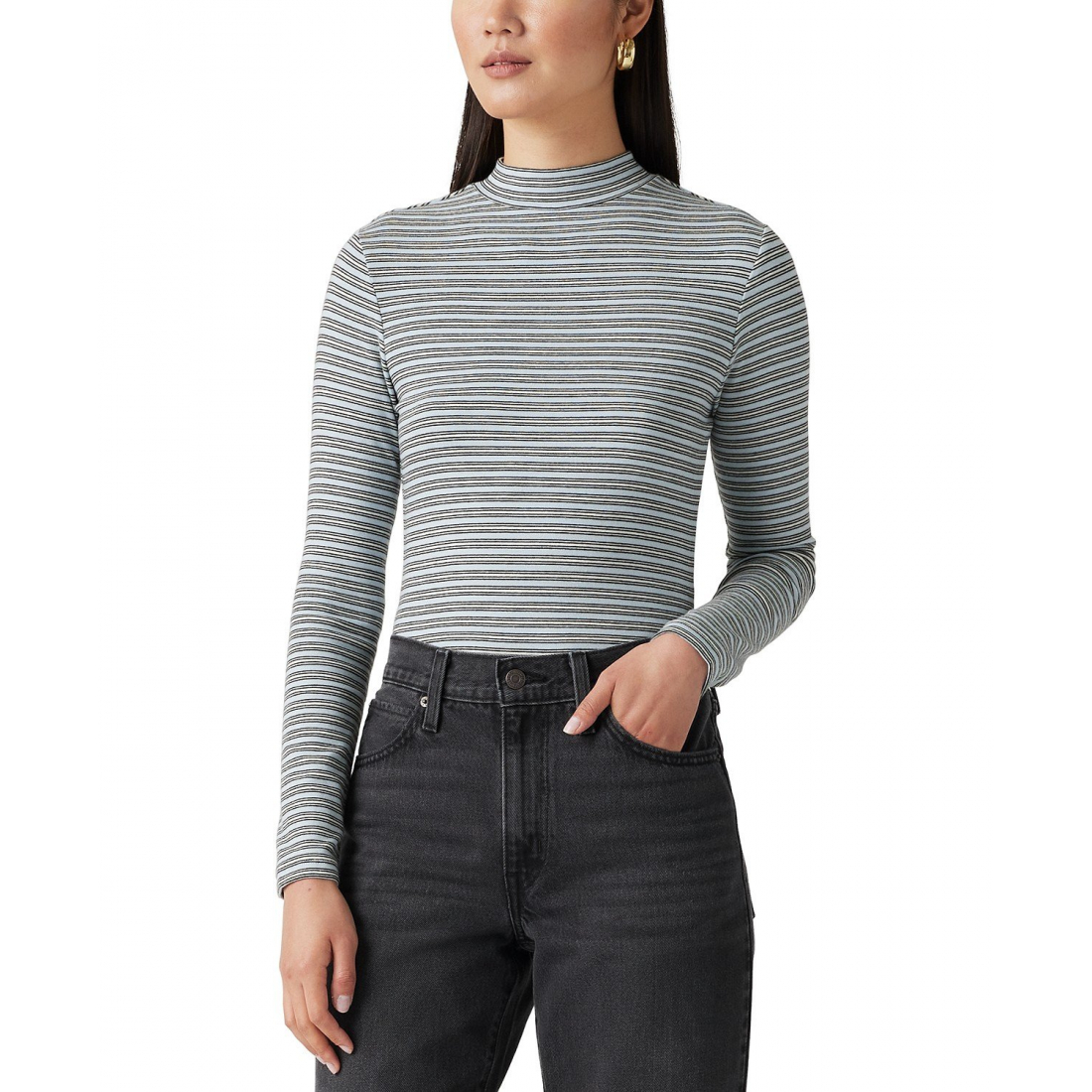 'Effortless Mock Neck' Langärmeliges T-Shirt für Damen