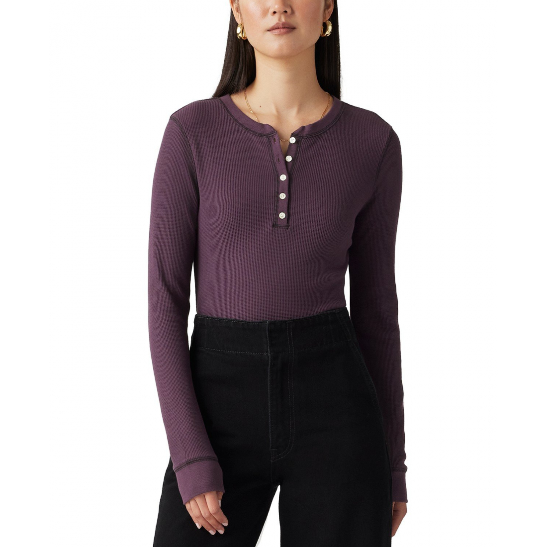 'Jakob Long Sleeve Waffle-Knit' Henley für Damen