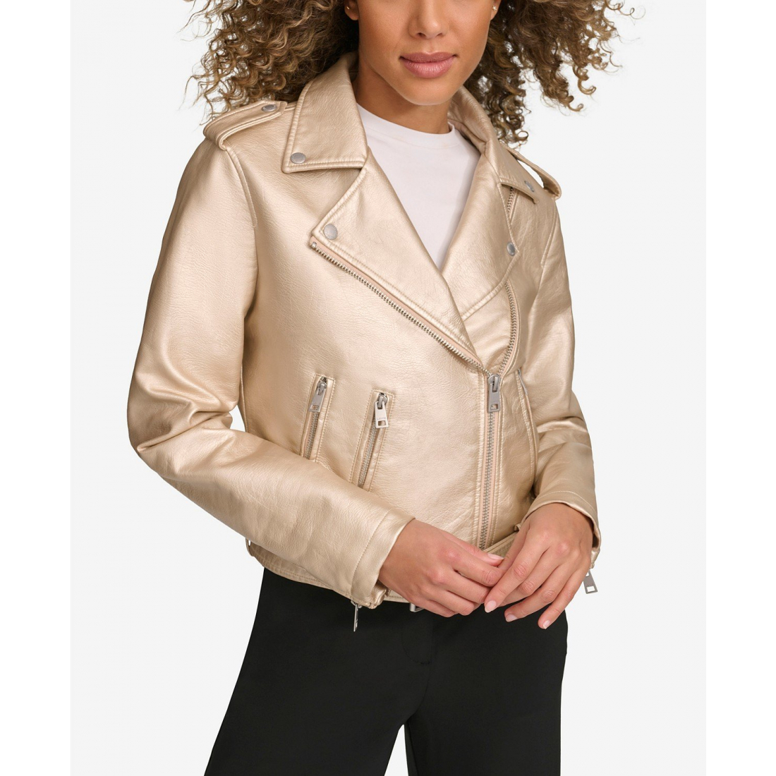 Veste 'Faux-Leather Belted Hem Moto' pour Femmes