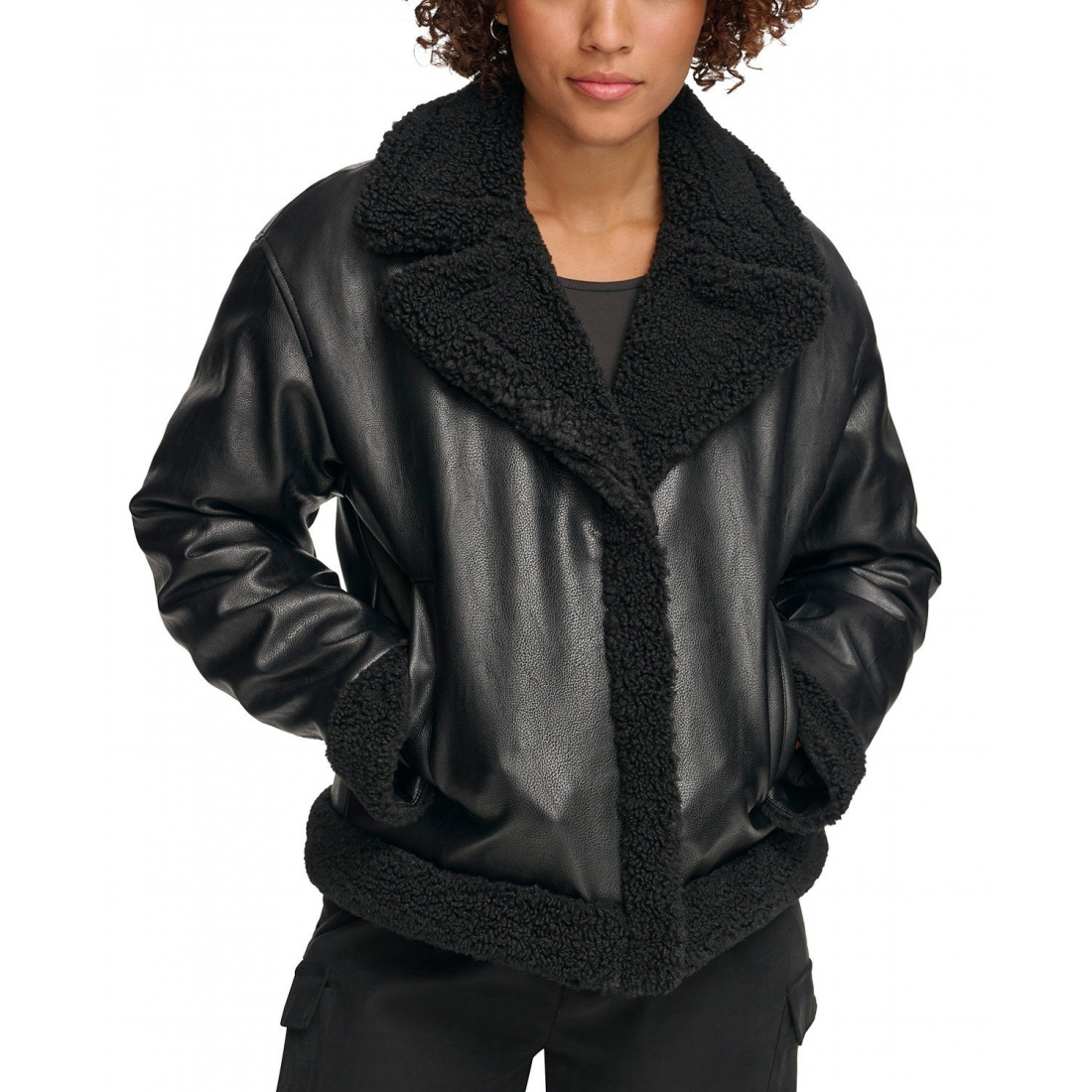 Veste 'Faux-Fur-Trimmed Faux-Leather Moto' pour Femmes