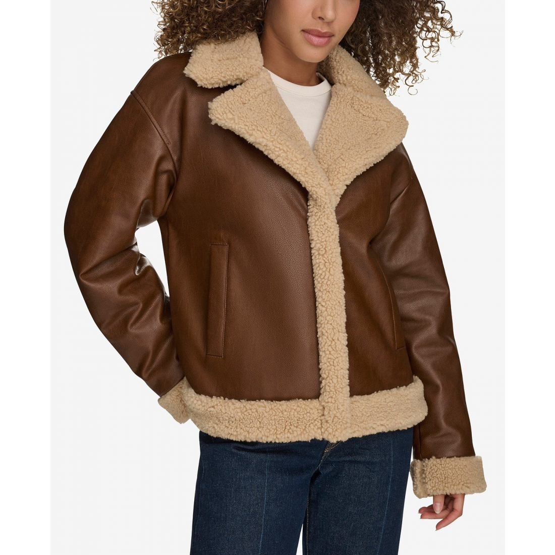 Veste 'Faux-Fur-Trimmed Faux-Leather Moto' pour Femmes