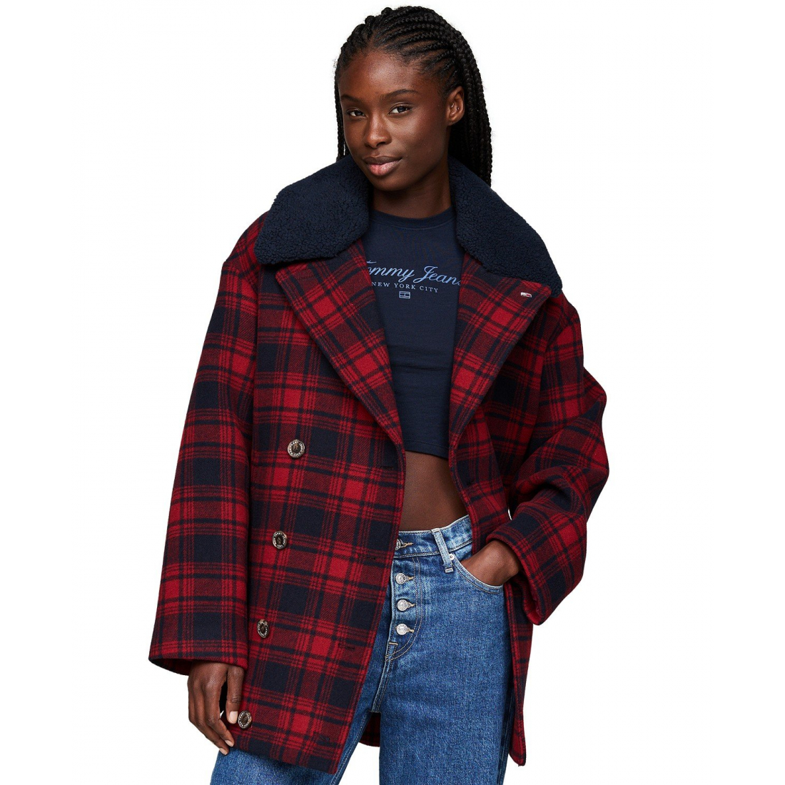 Caban 'Checkered Teddy-Collar' pour Femmes