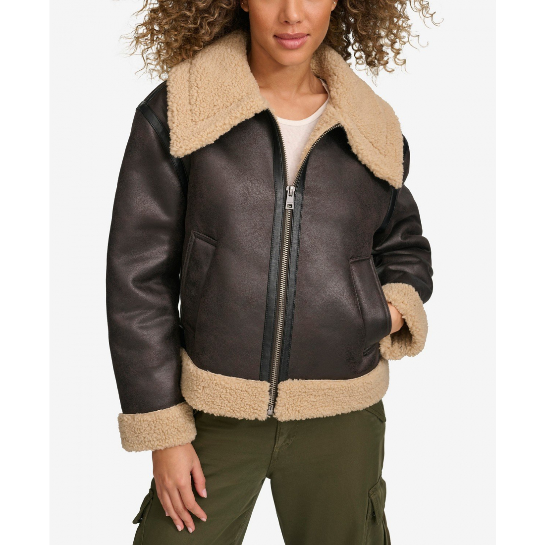 Veste 'Faux Shearling Aviator' pour Femmes