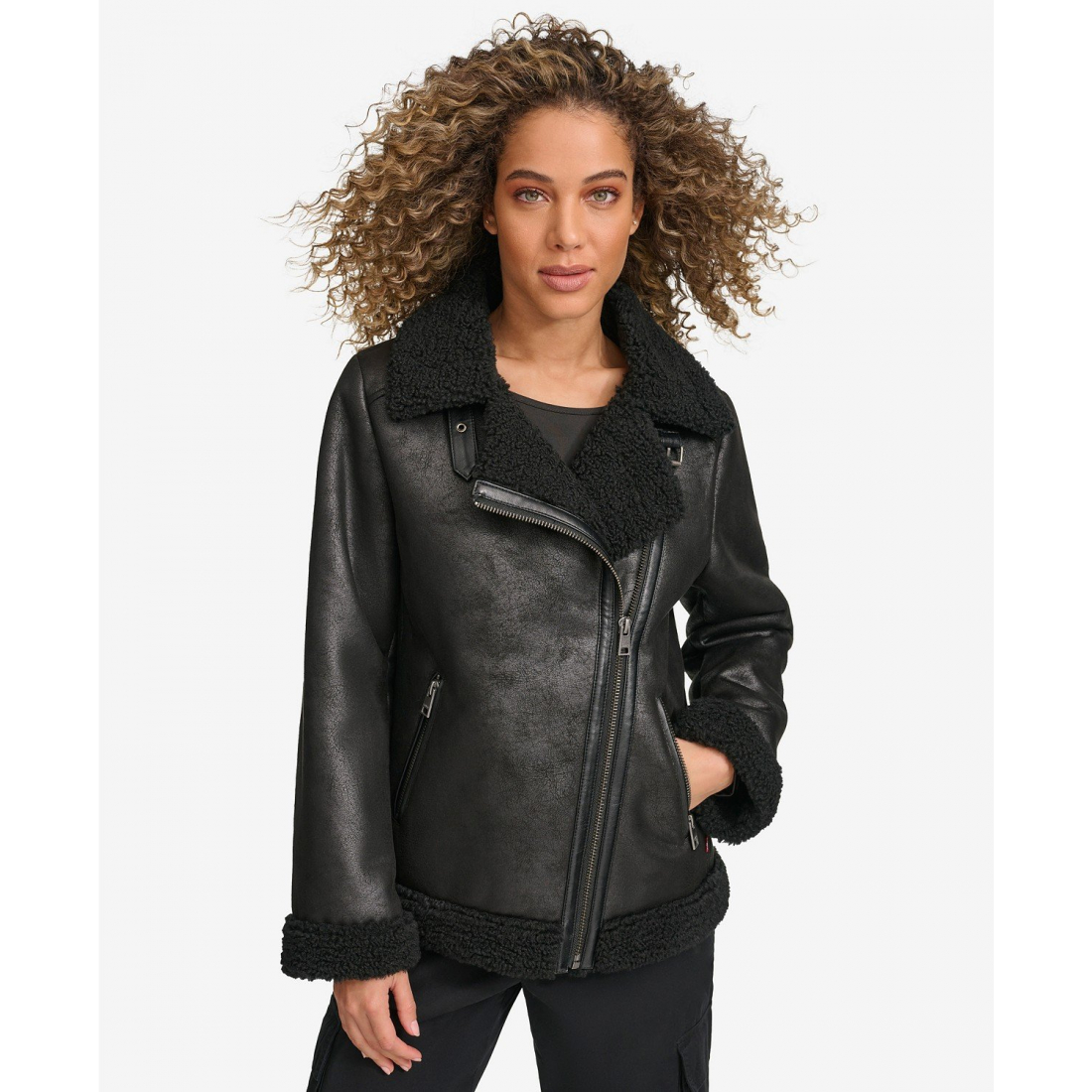 Veste 'Faux Shearling Asymmetrical Moto' pour Femmes