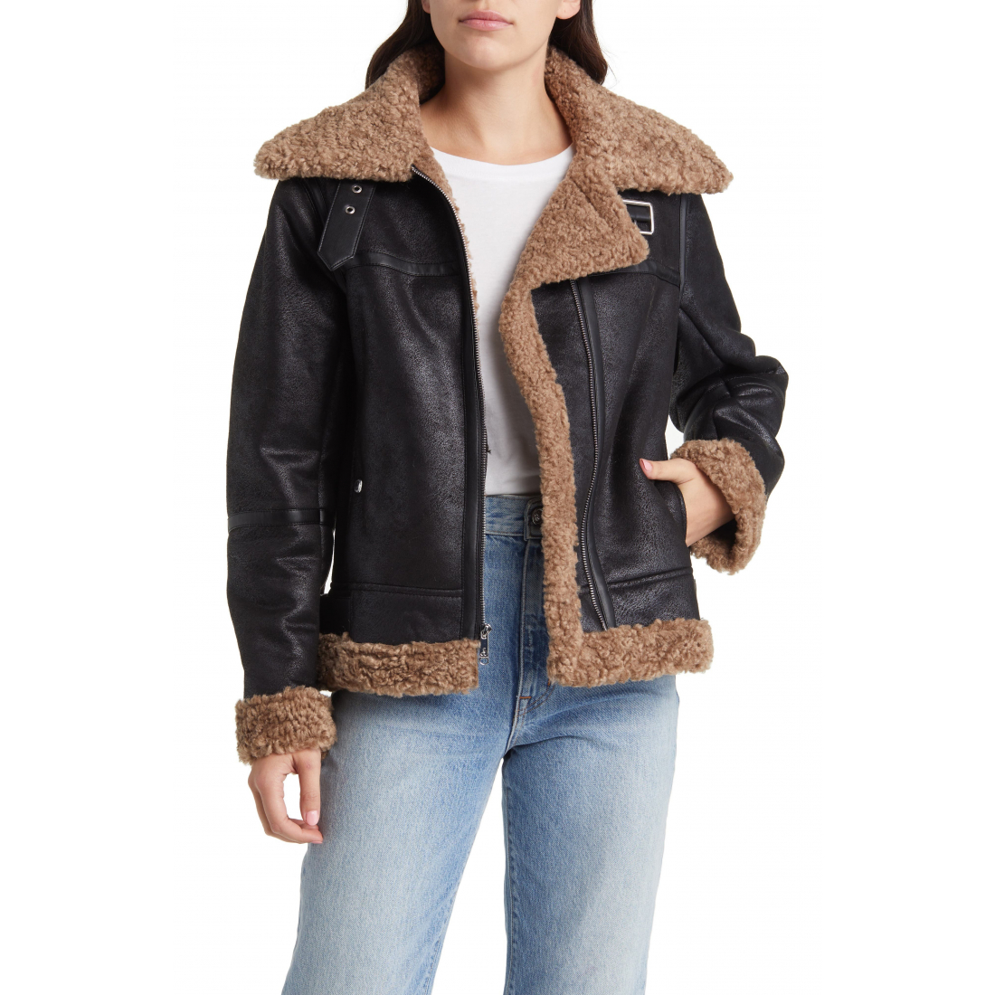 Veste 'Faux Shearling Aviator' pour Femmes