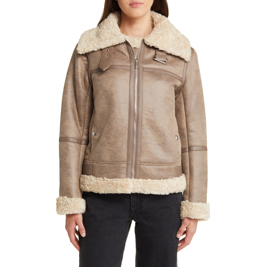 Veste 'Faux Shearling Aviator' pour Femmes