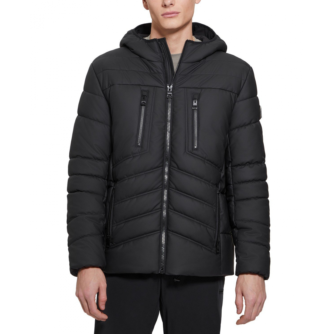 Veste matelassée 'Faux Leather Hooded' pour Hommes