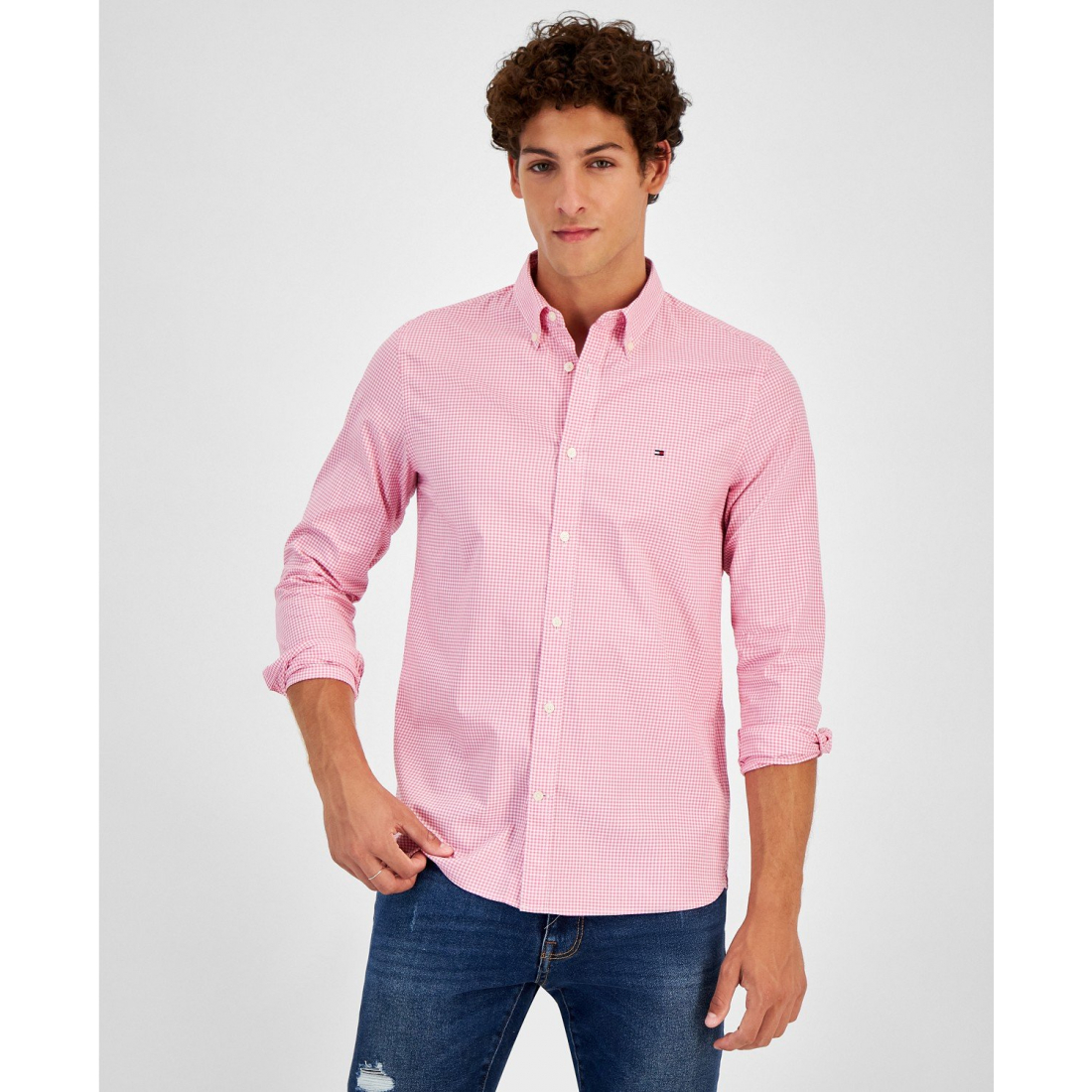 'Tommy Hilfilger Long Sleeve Button-Front Poplin Micro Gingham Sh' für Herren