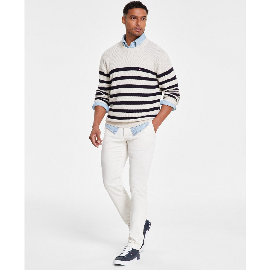 'Textured Knit Stripe Crewneck Sweater' für Herren