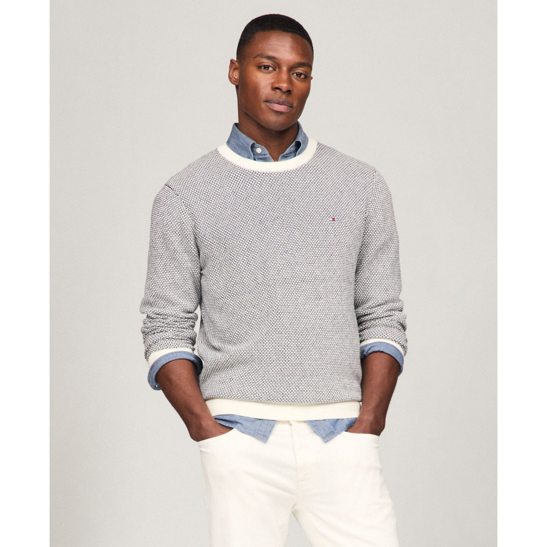 'Crewneck Two-Tone Cotton Cashmere Sweater' pour Hommes