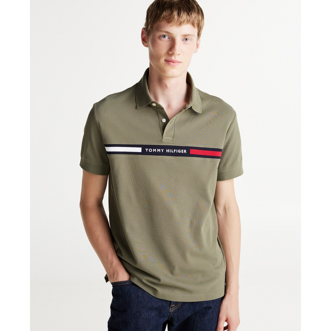 'Short Sleeve Embroidered Chest Stripe Polo Shirt' für Herren