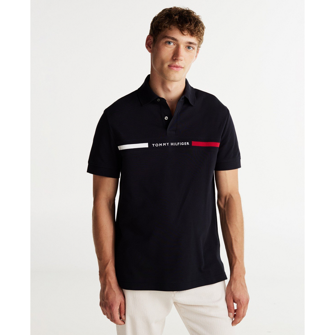 'Short Sleeve Embroidered Chest Stripe Polo Shirt' für Herren