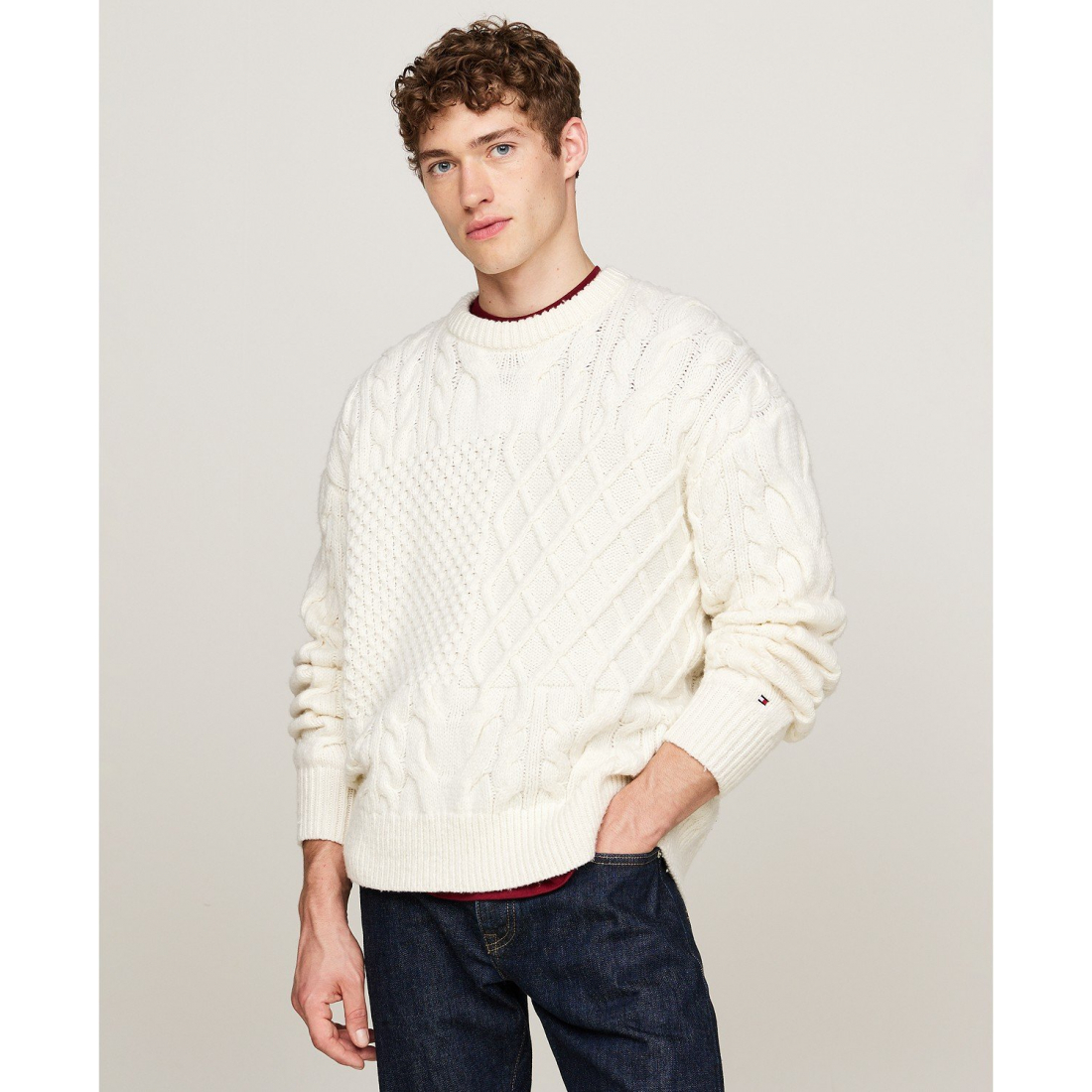 'Cable Knit Crewneck Pullover Long Sleeve Flag Sweater' pour Hommes