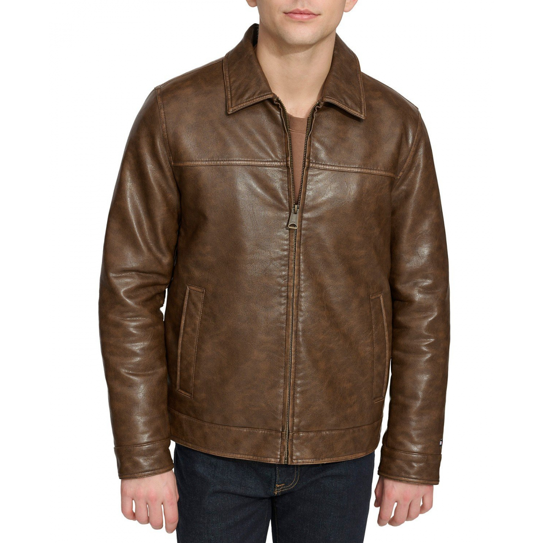 'Faux Leather Laydown Collar Jacket' für Herren