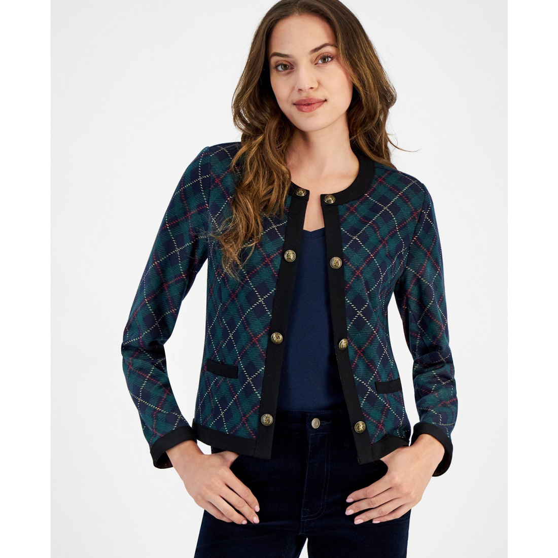 'Argyle-Print Open-Front Cardigan' für Damen