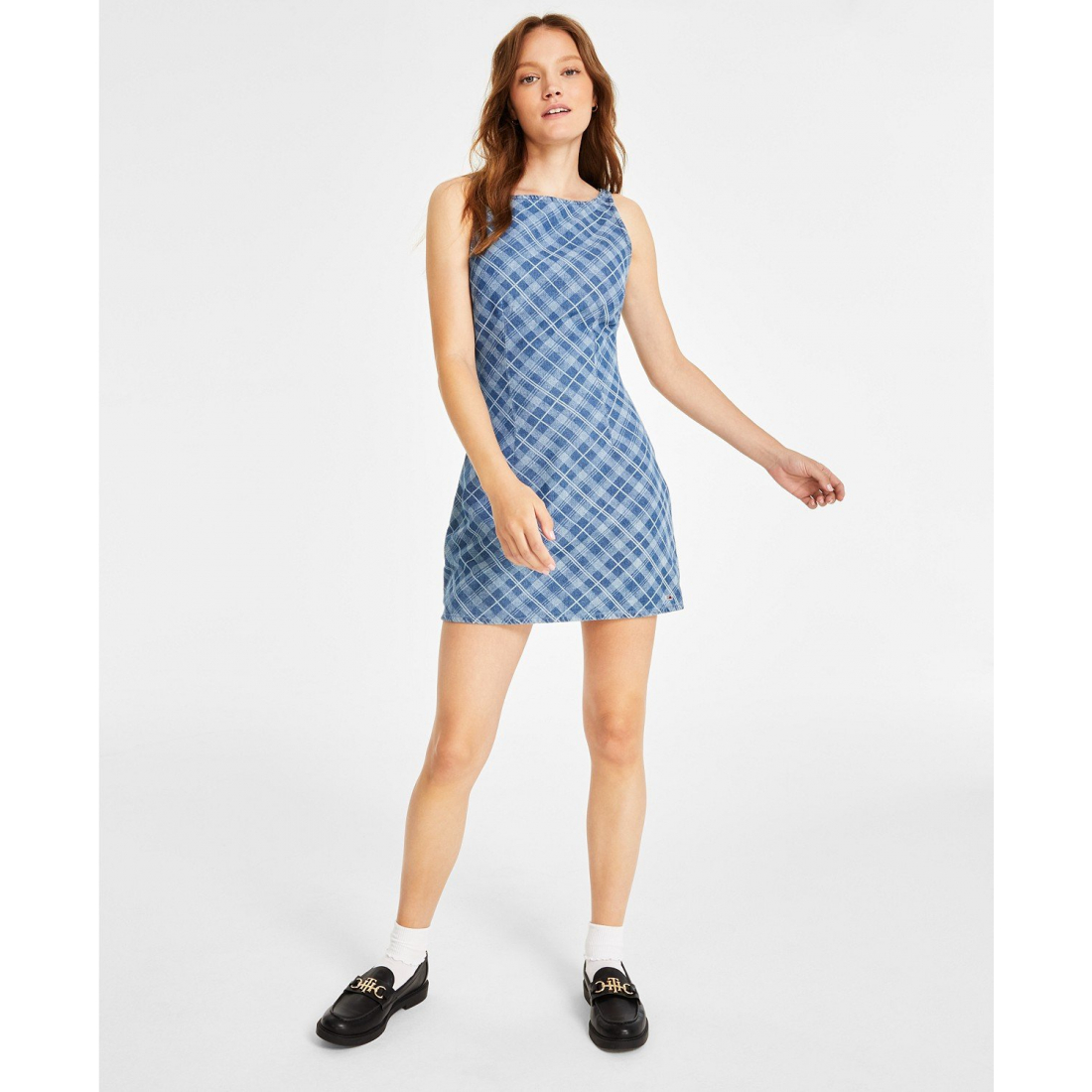 'Cotton Tartan-Print Mini Dress' für Damen