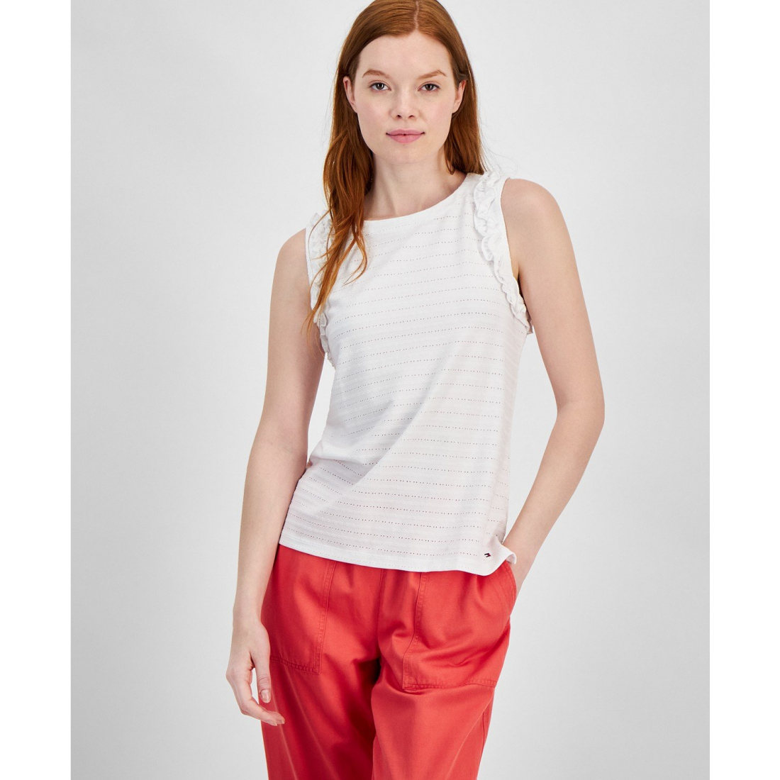 Women's 'Solid-Color Textured Ruffled Tank Top'