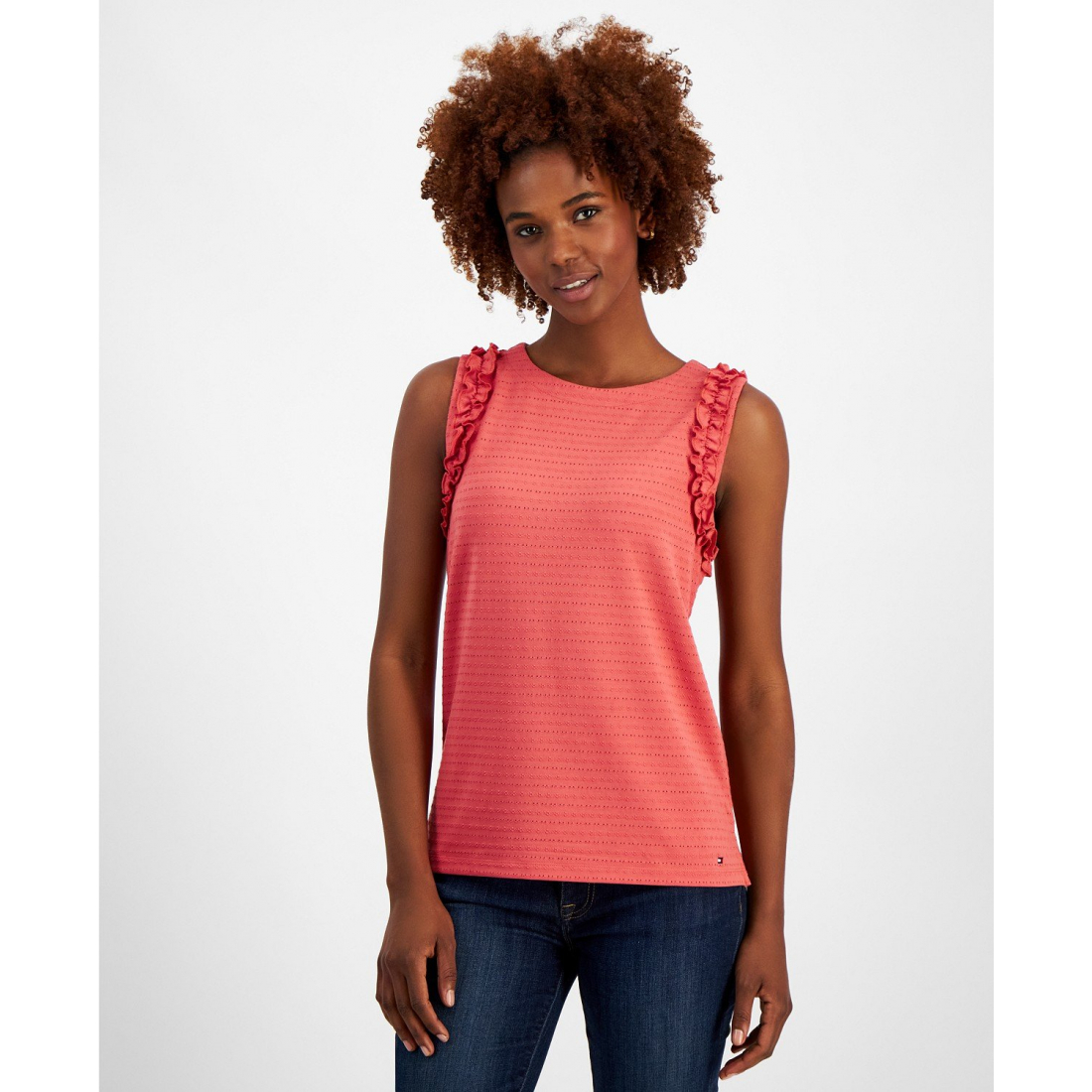 Women's 'Solid-Color Textured Ruffled Tank Top'