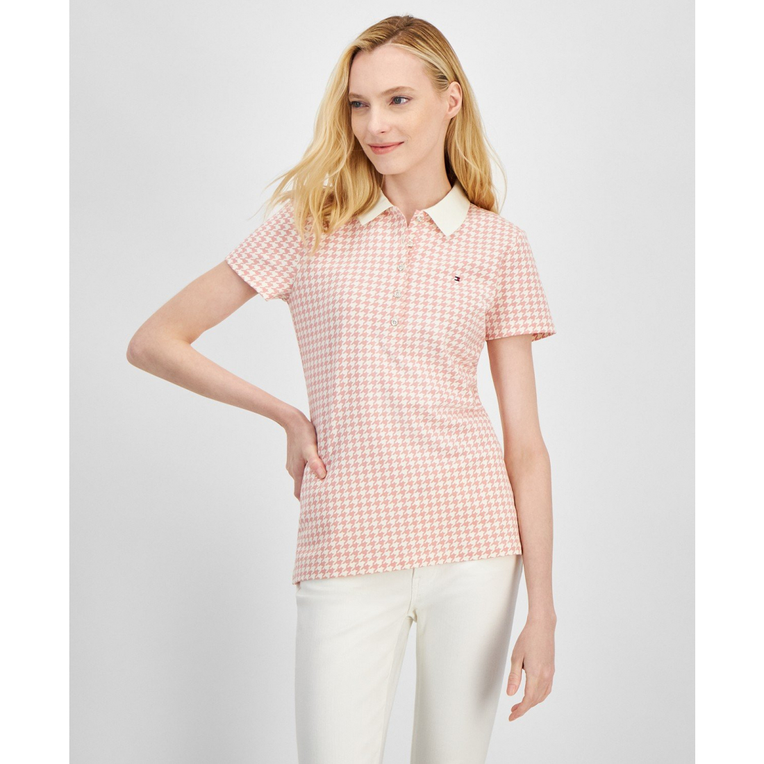 'Houndstooth-Print Collared Top' für Damen