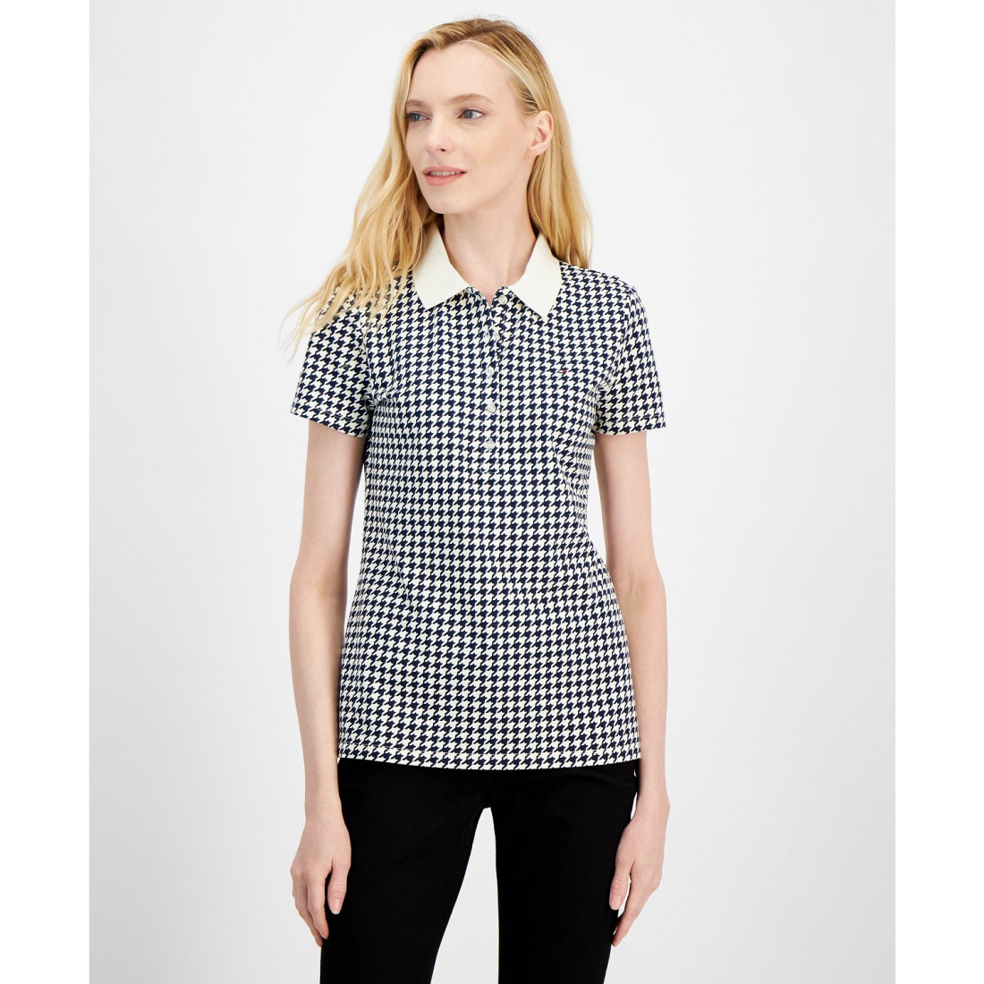 'Houndstooth-Print Collared Top' für Damen