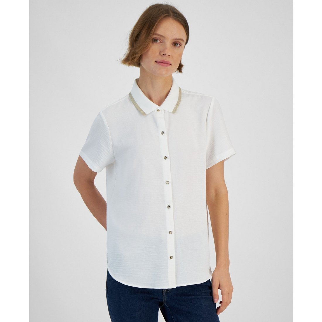 'Contrast-Collar Short-Sleeve Shirt' für Damen