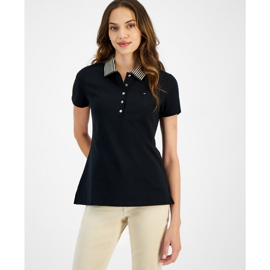 'Striped-Collar Polo Shirt' für Damen