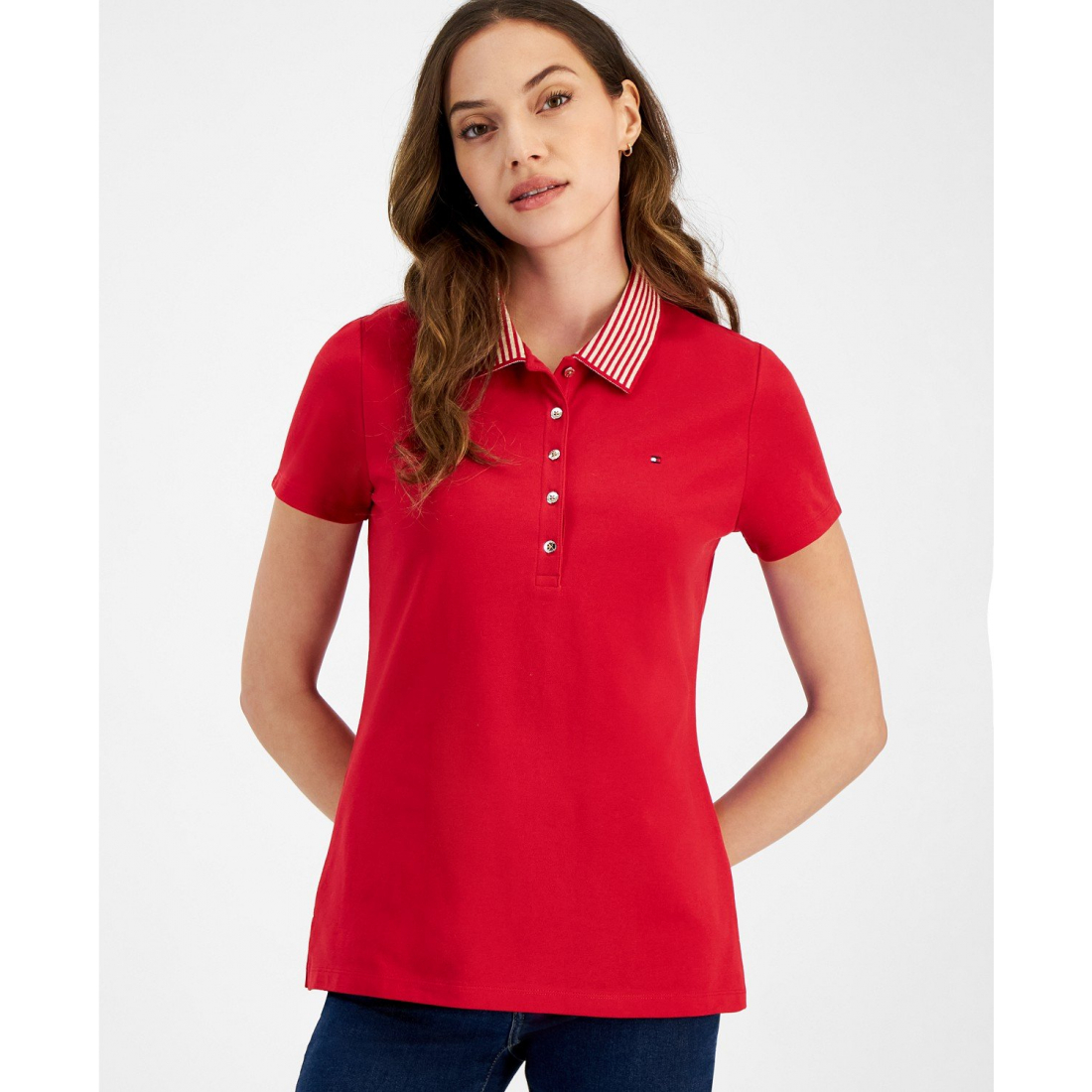 'Striped-Collar Polo Shirt' für Damen