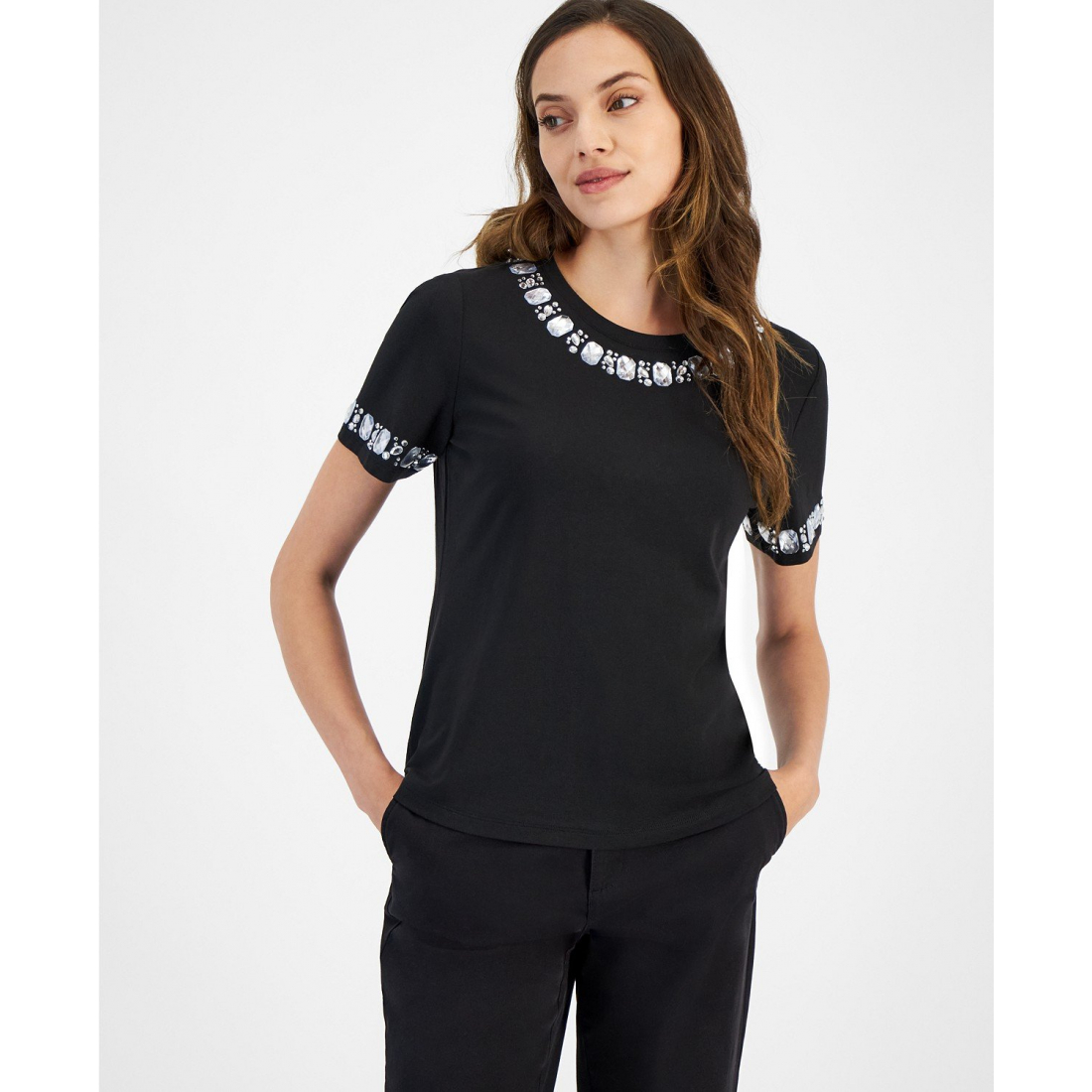 'Rhinestone-Embellished T-Shirt' für Damen