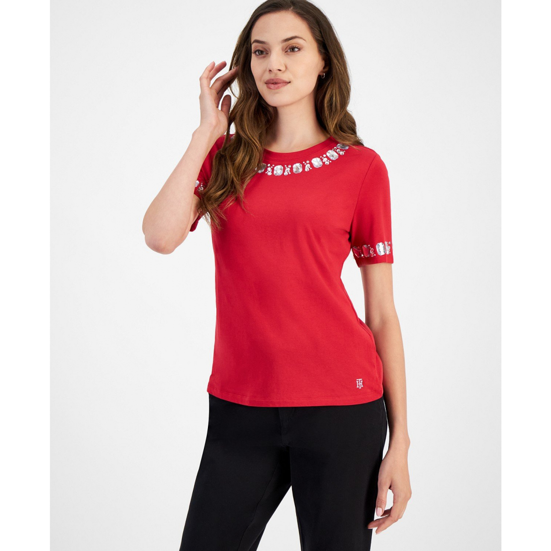 'Rhinestone-Embellished T-Shirt' pour Femmes