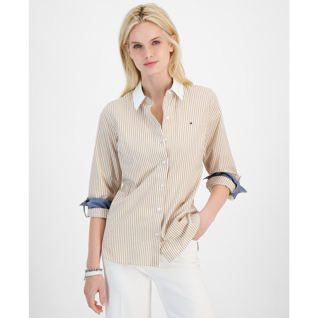 'Cotton Bengal-Stripe Roll-Tab Shirt' für Damen