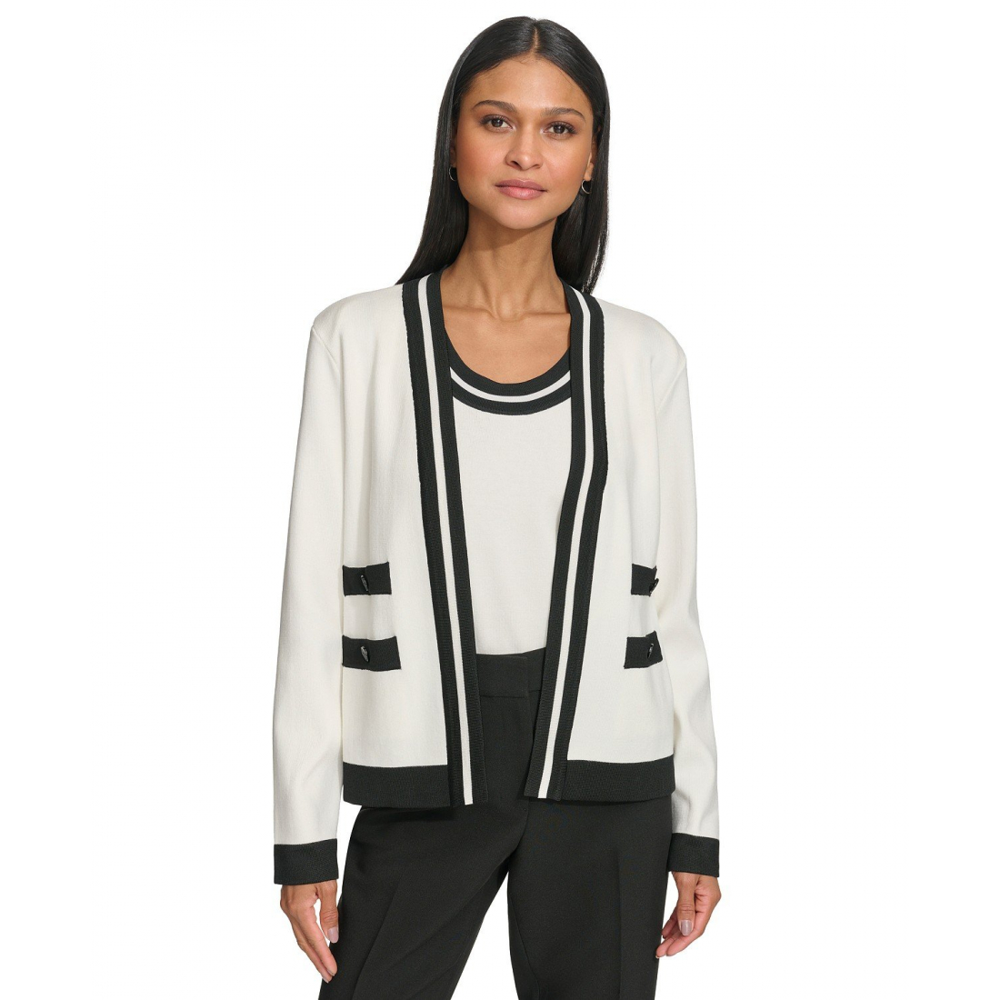 Cardigan 'Open-Front Long-sleeve Knit' pour Femmes