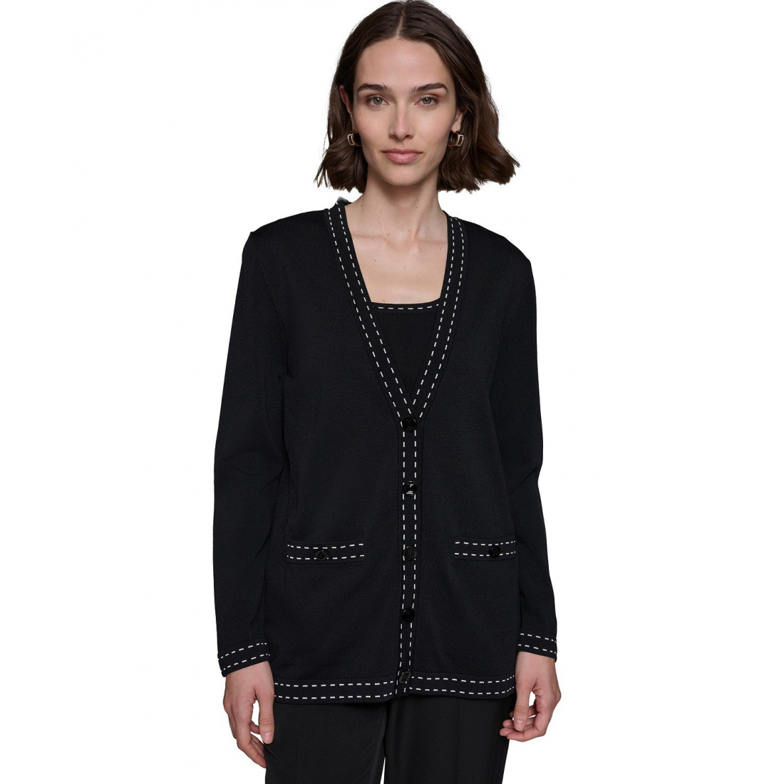 Cardigan 'Contrast-Stitch Button-Up' pour Femmes