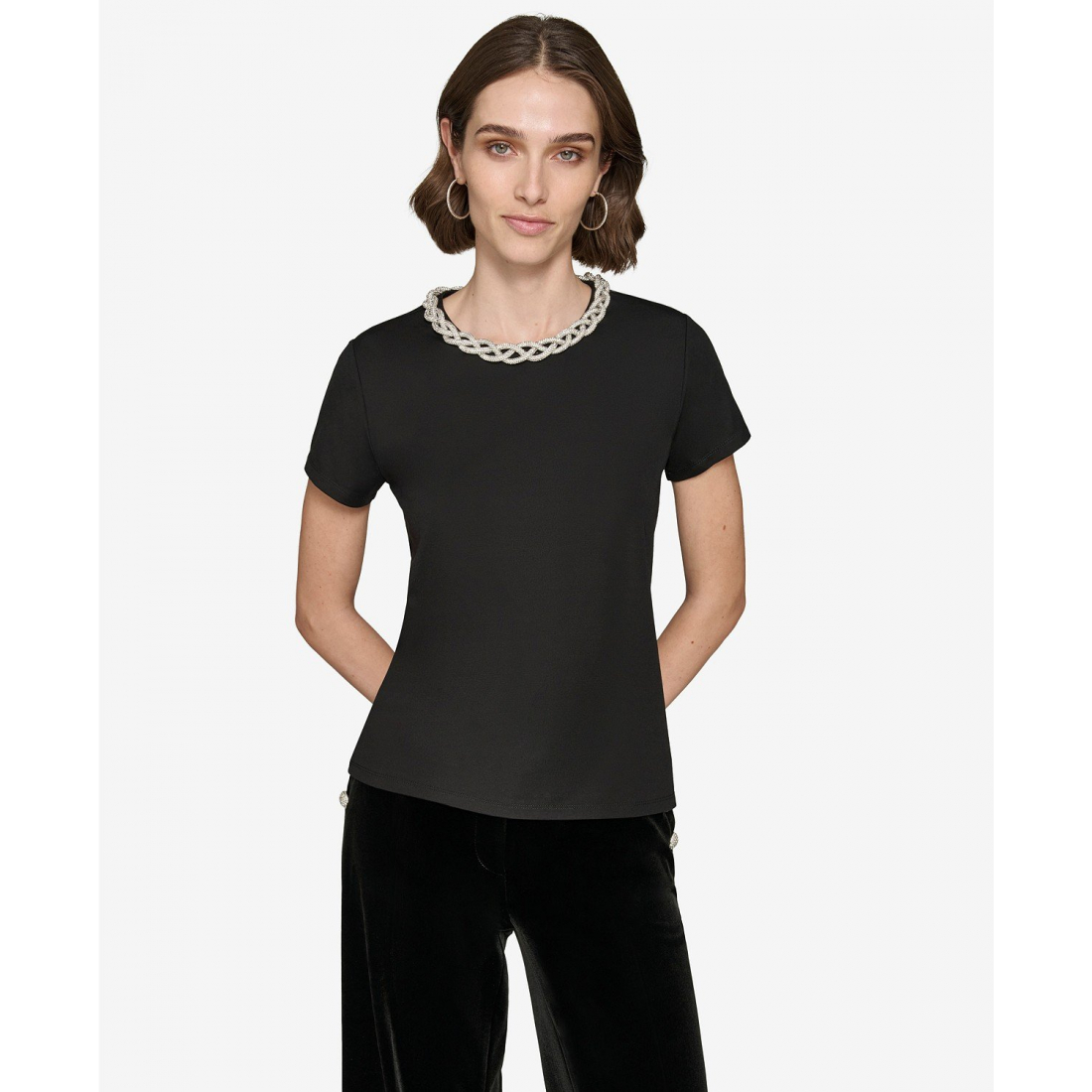 T-shirt 'Embellished Scoop-Neck' pour Femmes