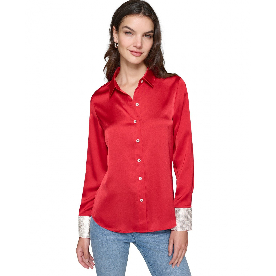 Chemise 'Rhinestone-Cuff Button-Down' pour Femmes