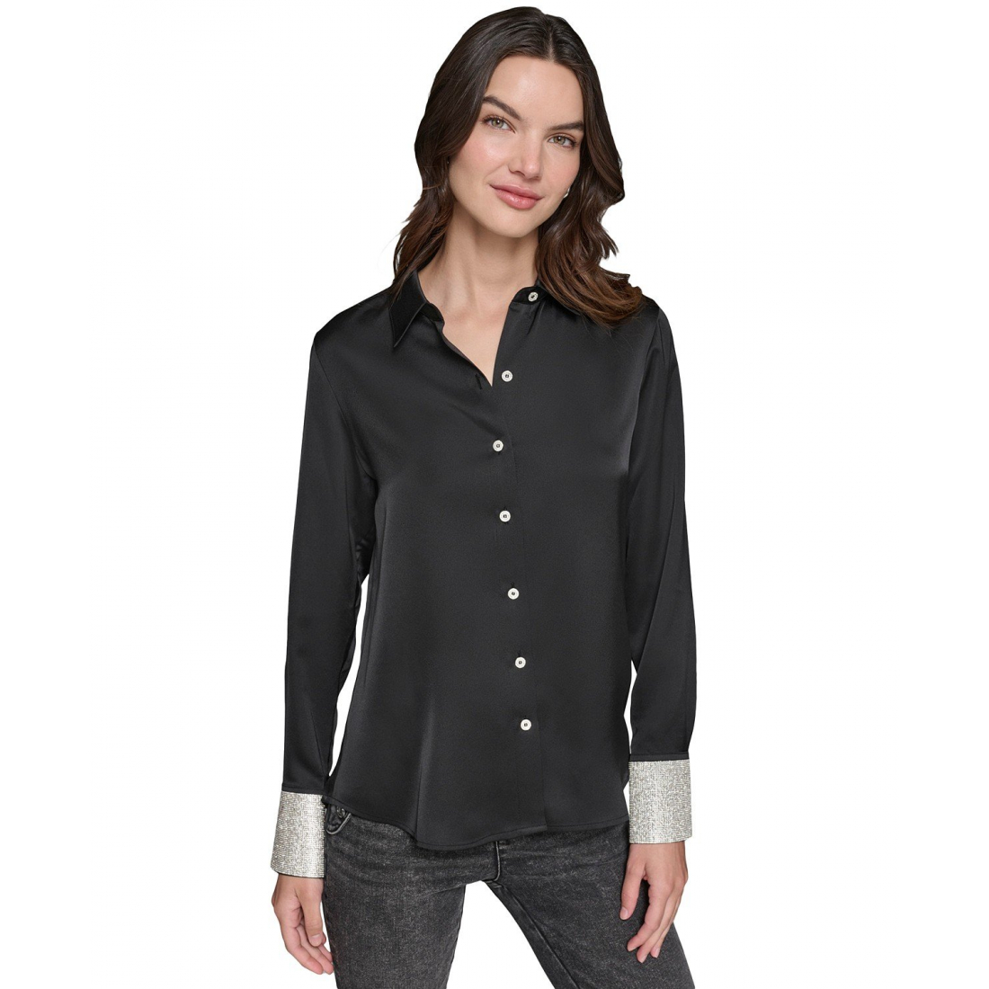 Chemise 'Rhinestone-Cuff Button-Down' pour Femmes