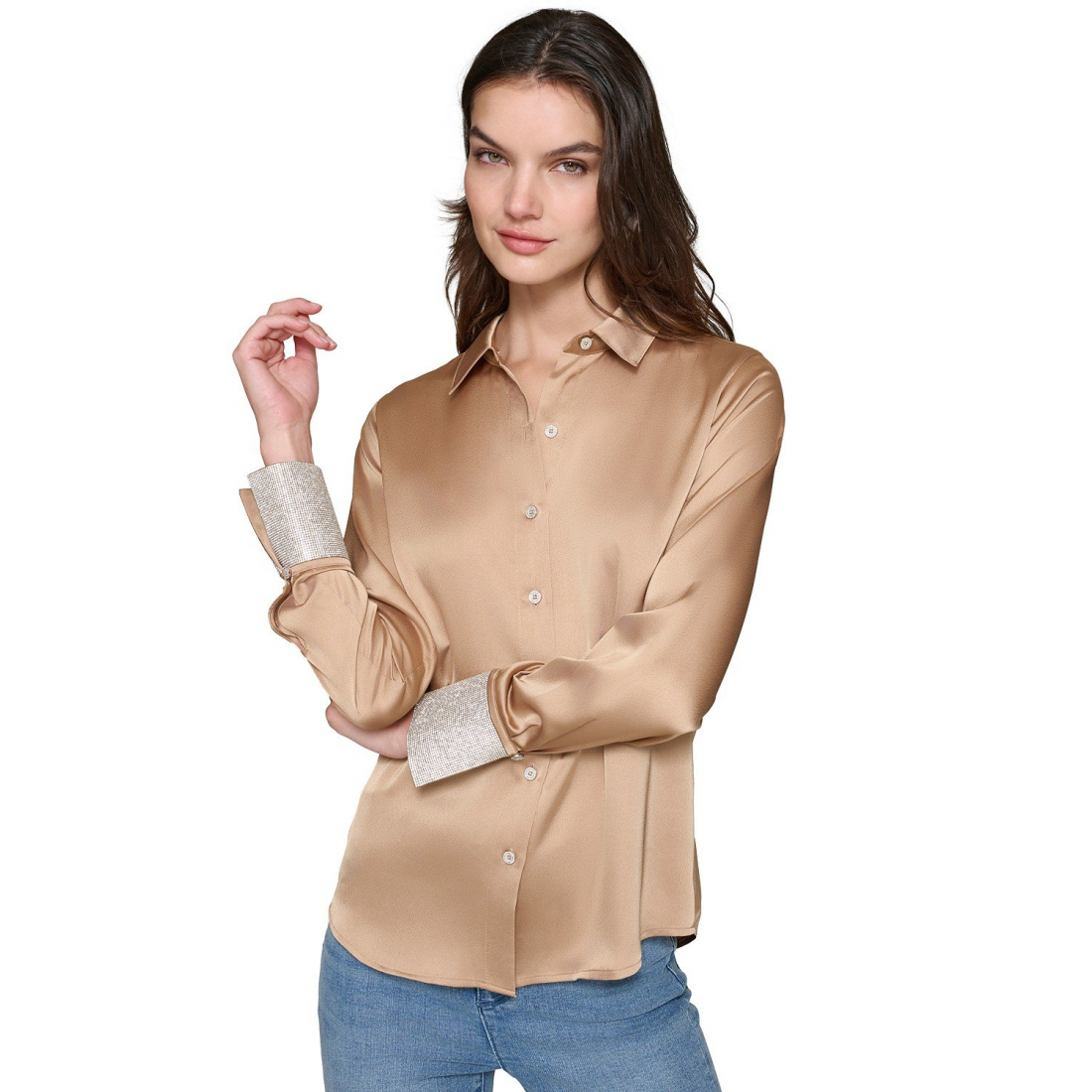 Chemise 'Rhinestone-Cuff Button-Down' pour Femmes