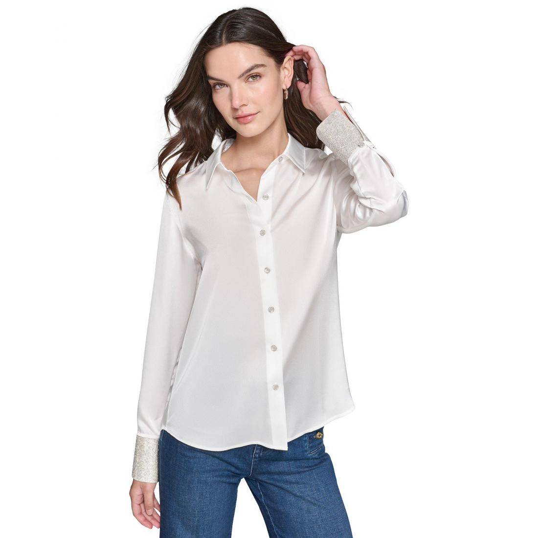 Chemise 'Rhinestone-Cuff Button-Down' pour Femmes