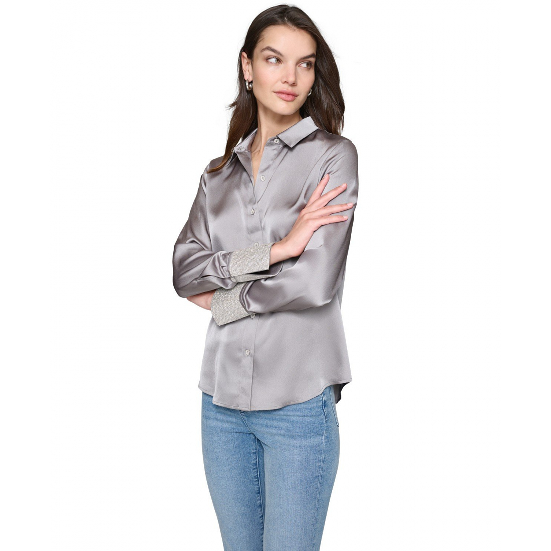 Chemise 'Rhinestone-Cuff Button-Down' pour Femmes