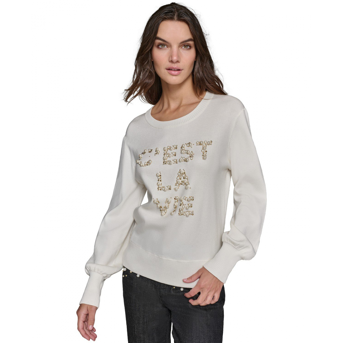 Pull 'C'est La Vie Faux-Pearl-Embellished, Regular and Petite' pour Femmes