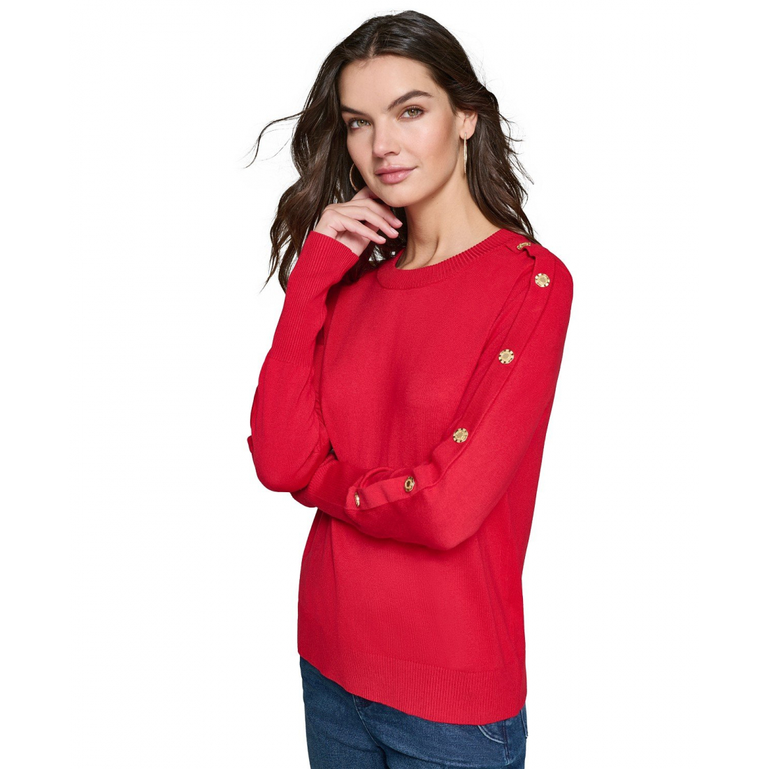 Pull 'Button-Sleeve, Regular & Petite' pour Femmes