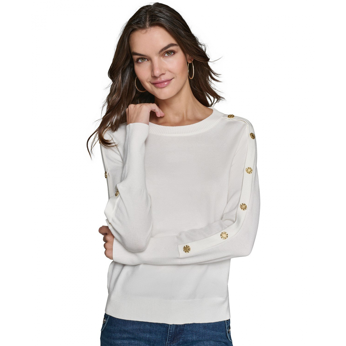 Pull 'Button-Sleeve, Regular & Petite' pour Femmes