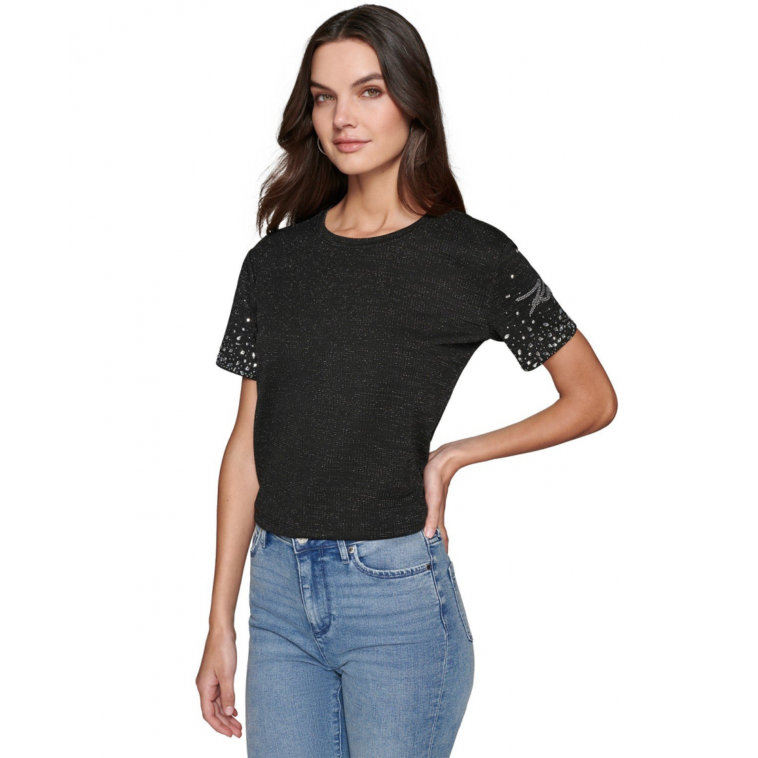 T-shirt 'Rhinestone-Trim' pour Femmes