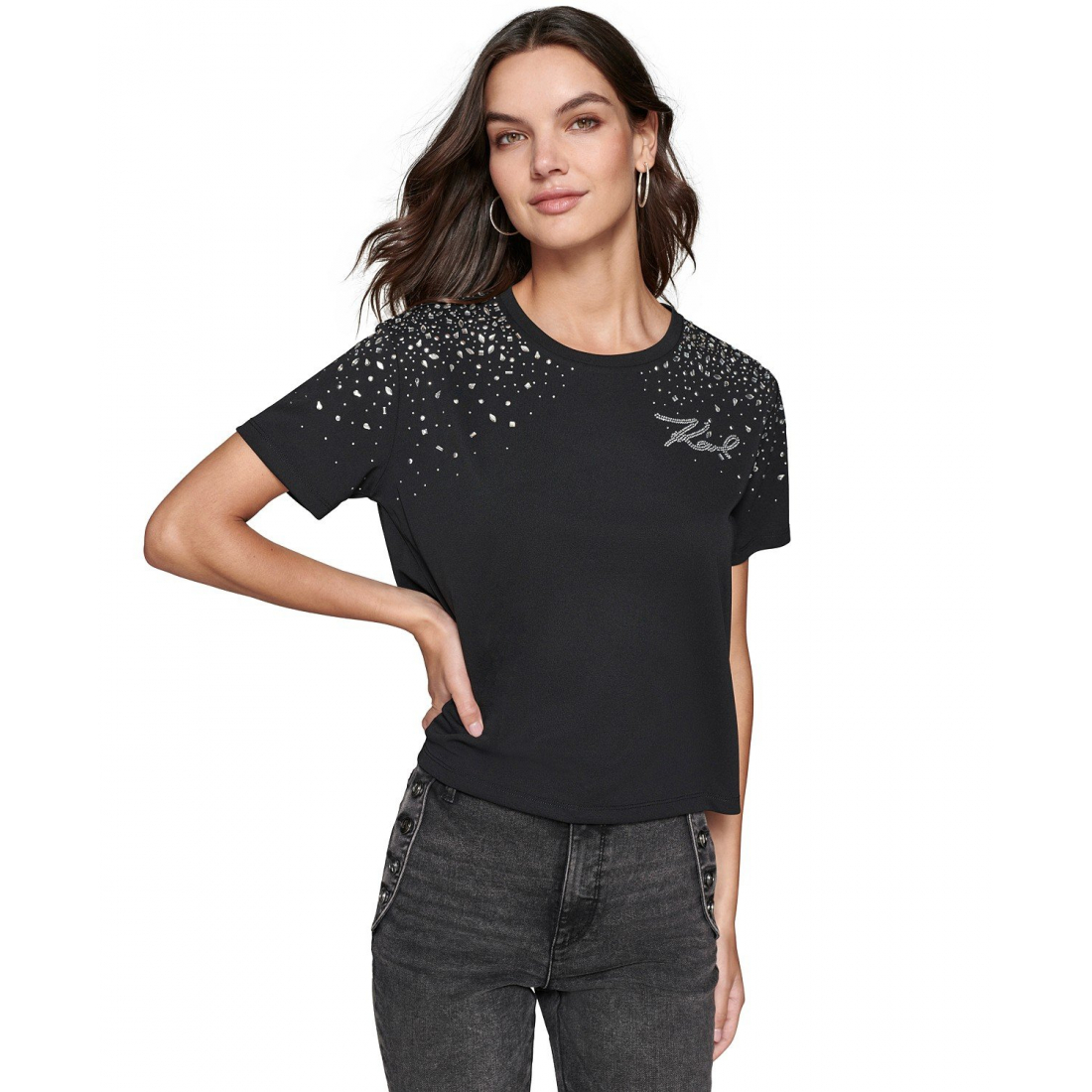 T-shirt 'Rhinestone-Trim' pour Femmes